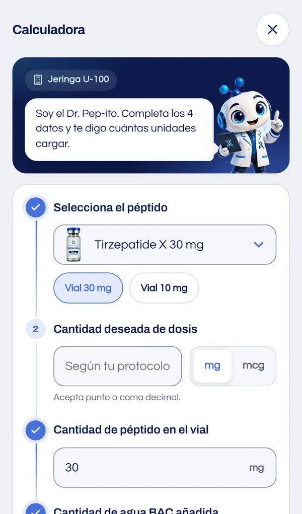 Calculadora de unidades para jeringa U-100