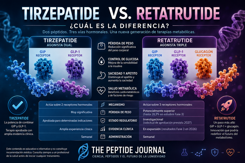 Tirzepatide vs. Retatrutide: diferencias, mecanismo y qué dice la ciencia en 2026