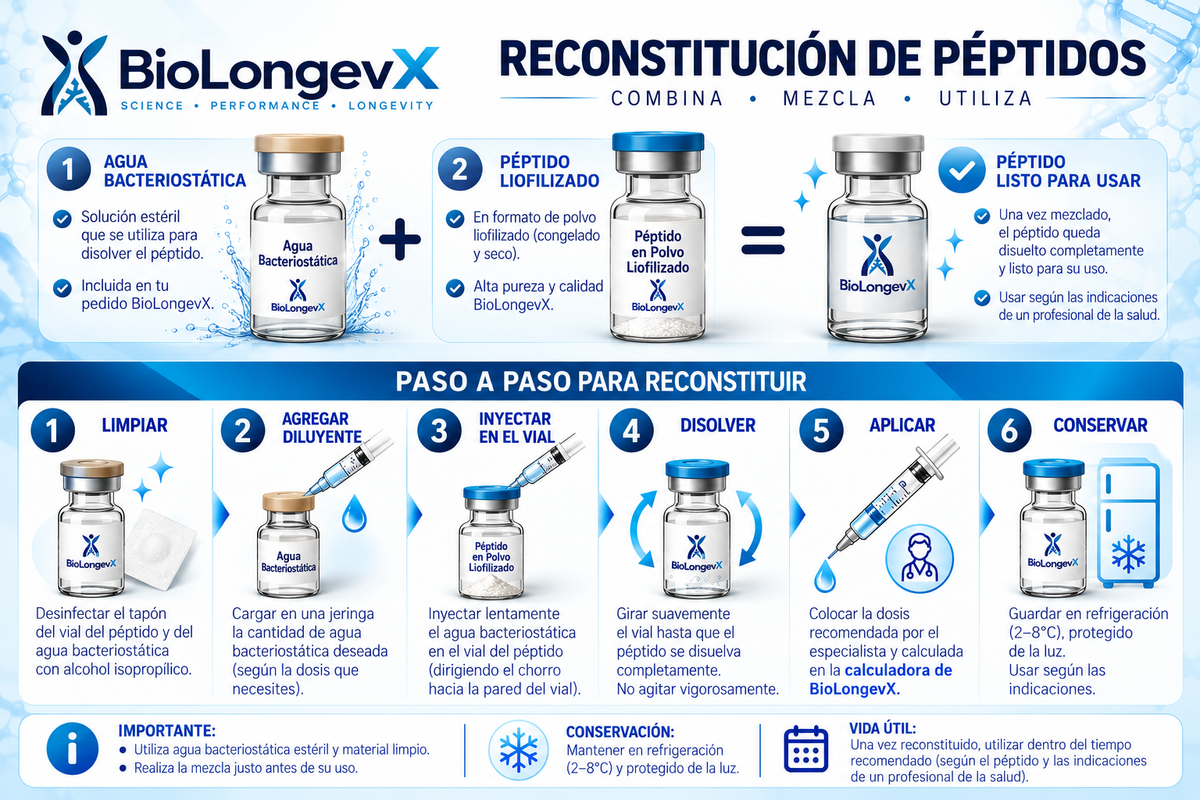 Guía paso a paso para reconstituir péptidos BioLongev X